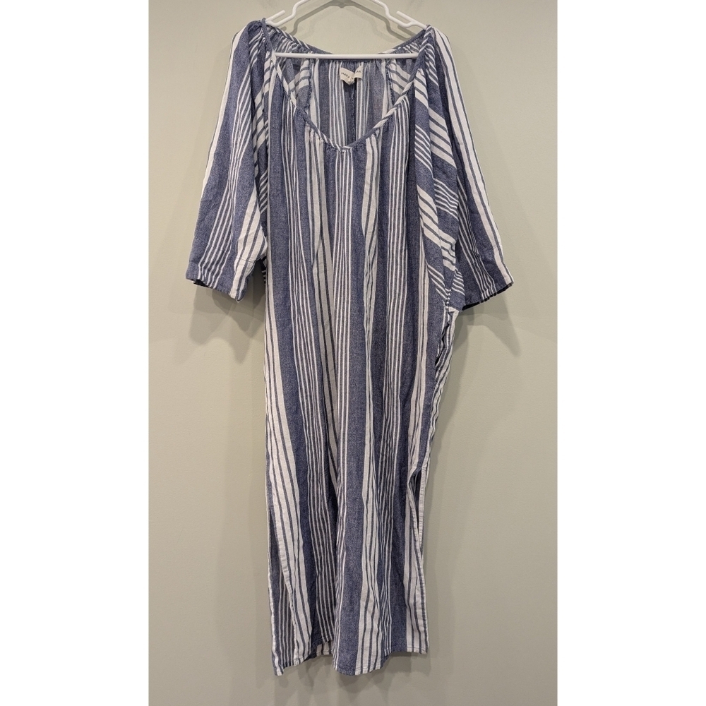 Mara Hoffman Blue and White Striped Swim Coverup Caftan